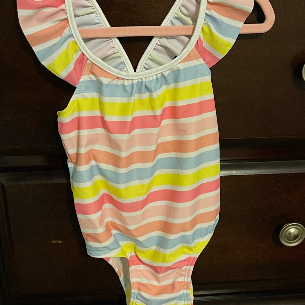 NEW WITH TAGS Baby Girls Gap Striped One Piece Ruffle Swimsuit - 18-24 months
